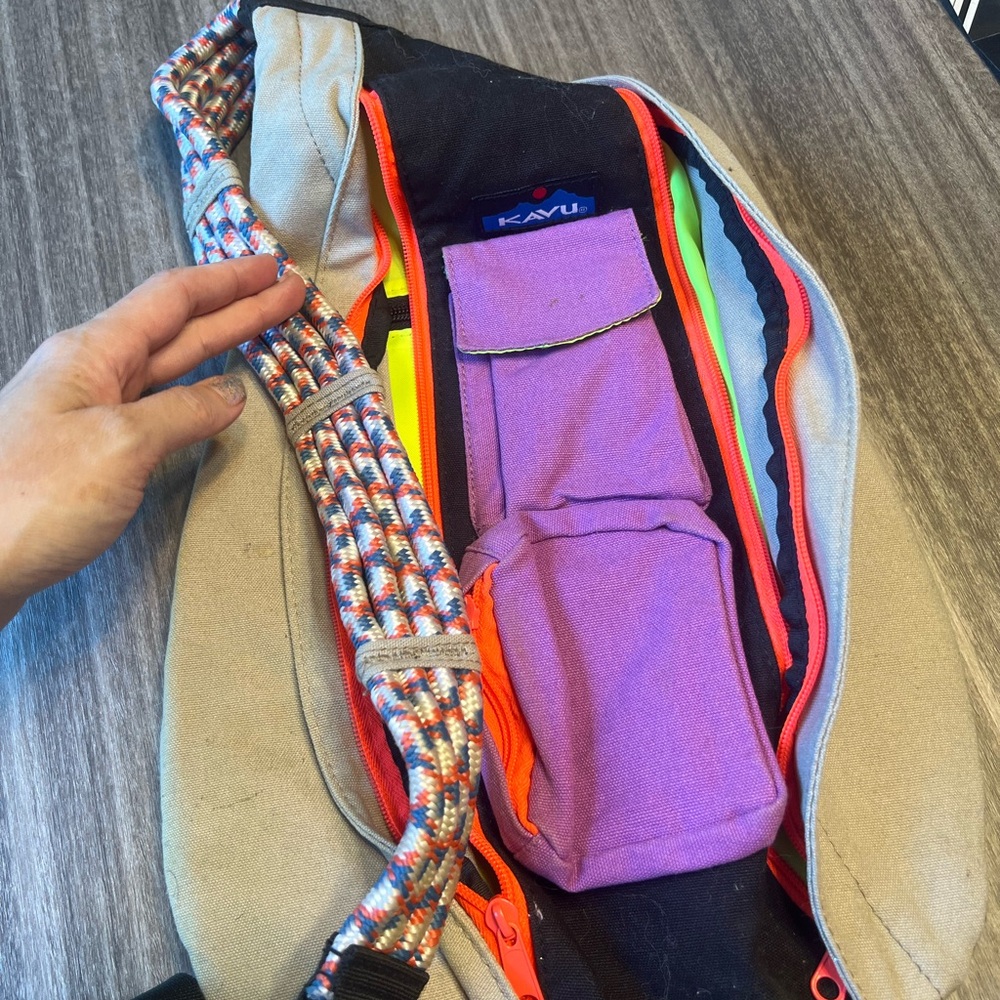 KAVU Sling Bag with Colorful Strap and Purple Pocket